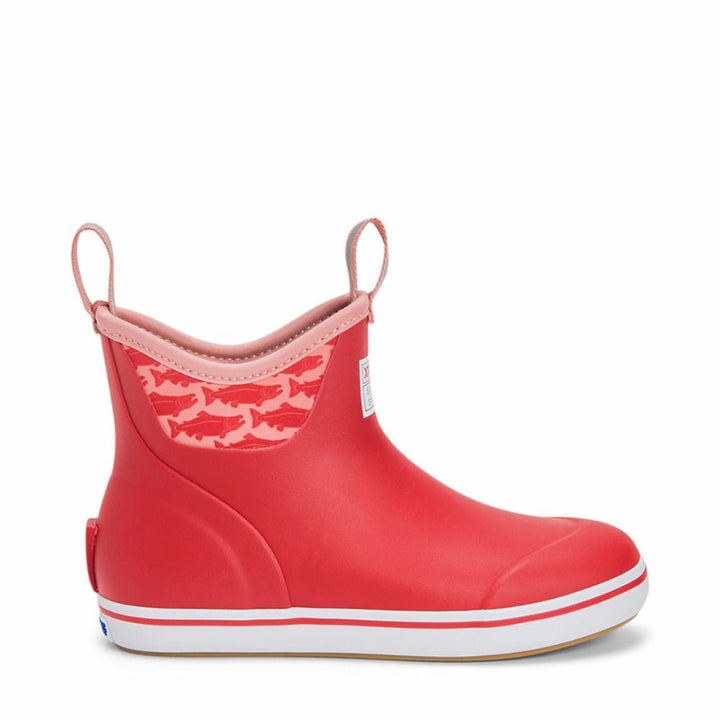 Xtratuf WOMENS SALMON SISTERS 6 ANKLE DECK BOOT RED/SOCKEYESALMON