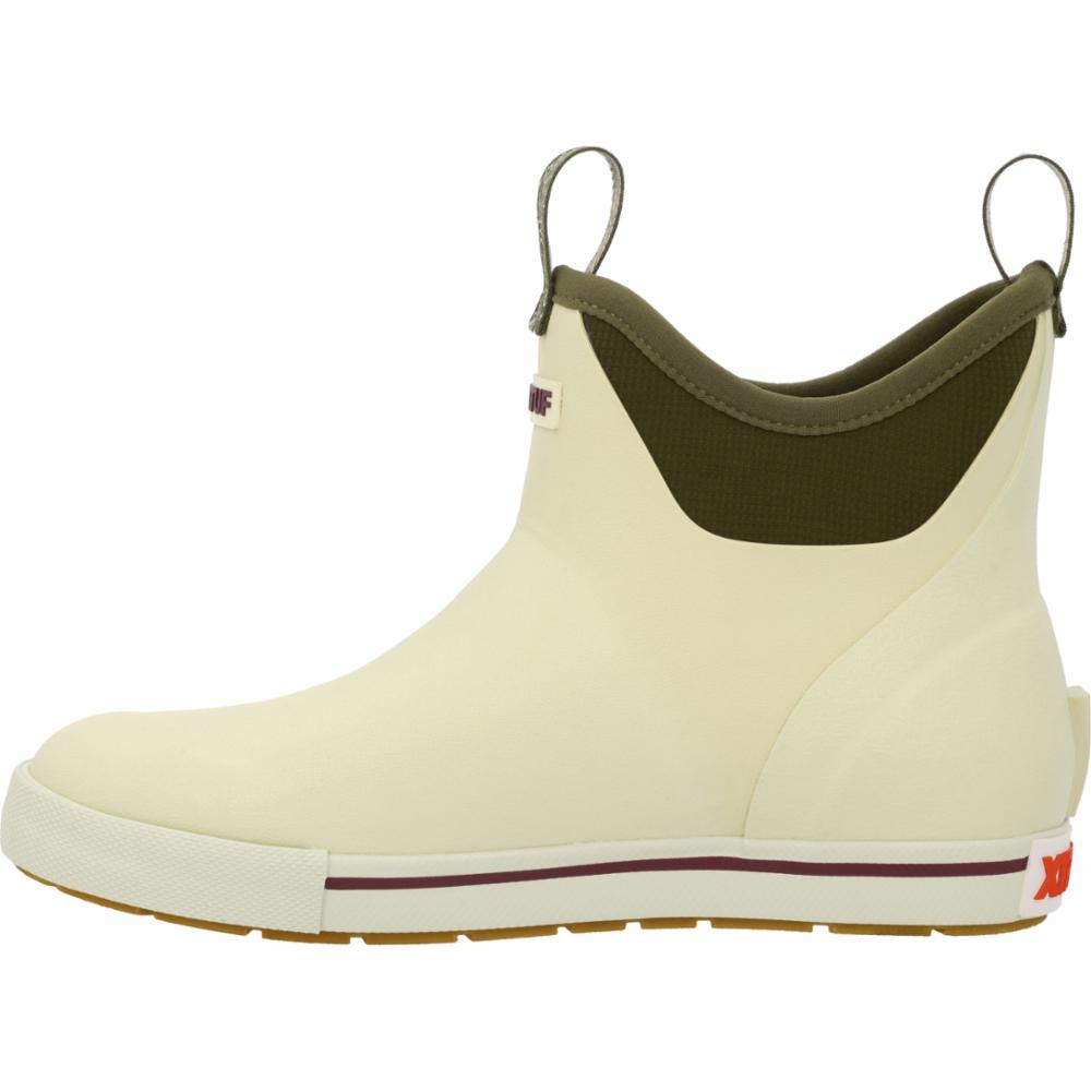 Xtratuf WOMENS ANKLE DECK BOOT 6 IN CAMP BONE WHITE/DARK OLIVE